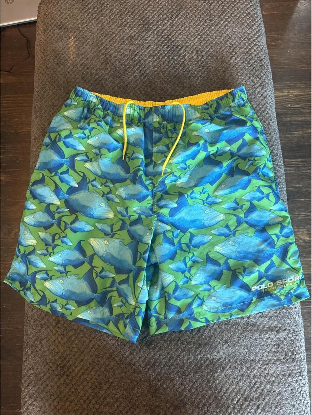 VTG Polo Sport Ralph Lauren Swim Trunks Mens 2XL Blue Fish Hawaiian 90s Y2K